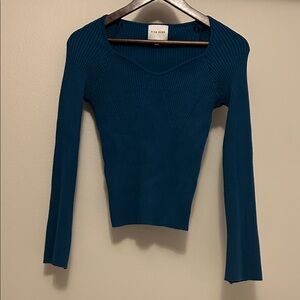 Blue Long Sleeve Ribbed Top
